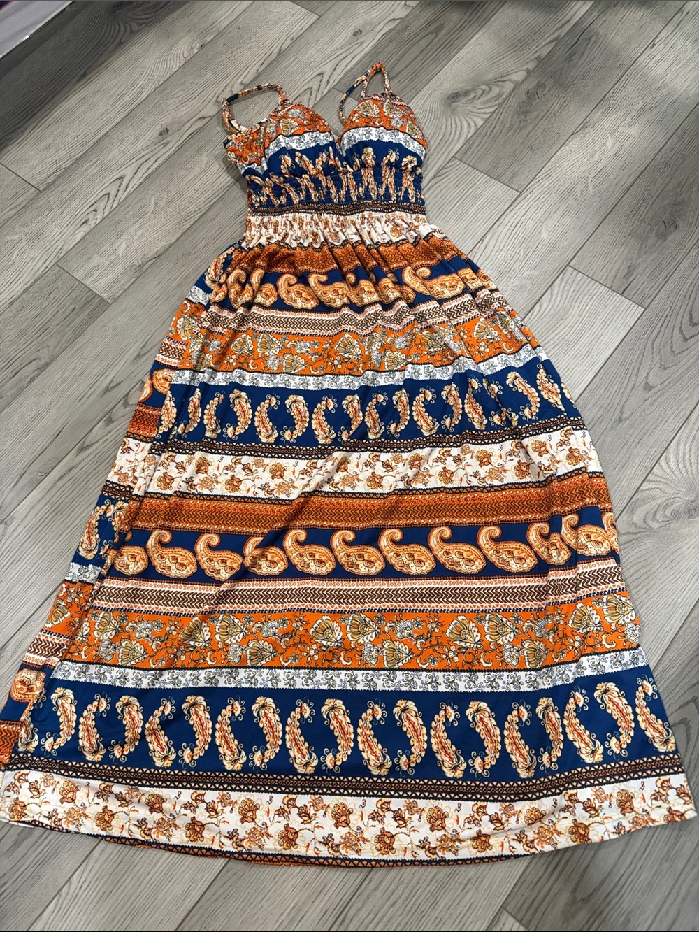 Bobbie Brooks Sleeveless Maxi Dress in Navy, Orange, Cream